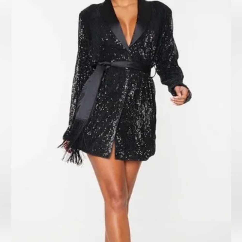 PrettyLittleThing Black Sequin Mini Dress